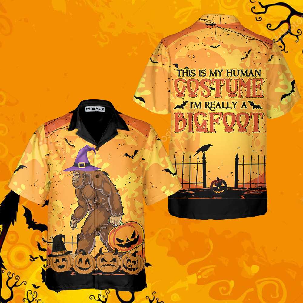 This Is My Human Costume Halloween Hawaiian Shirt, Bigfoot Halloween Shirt, Funny Shirt For Halloween
