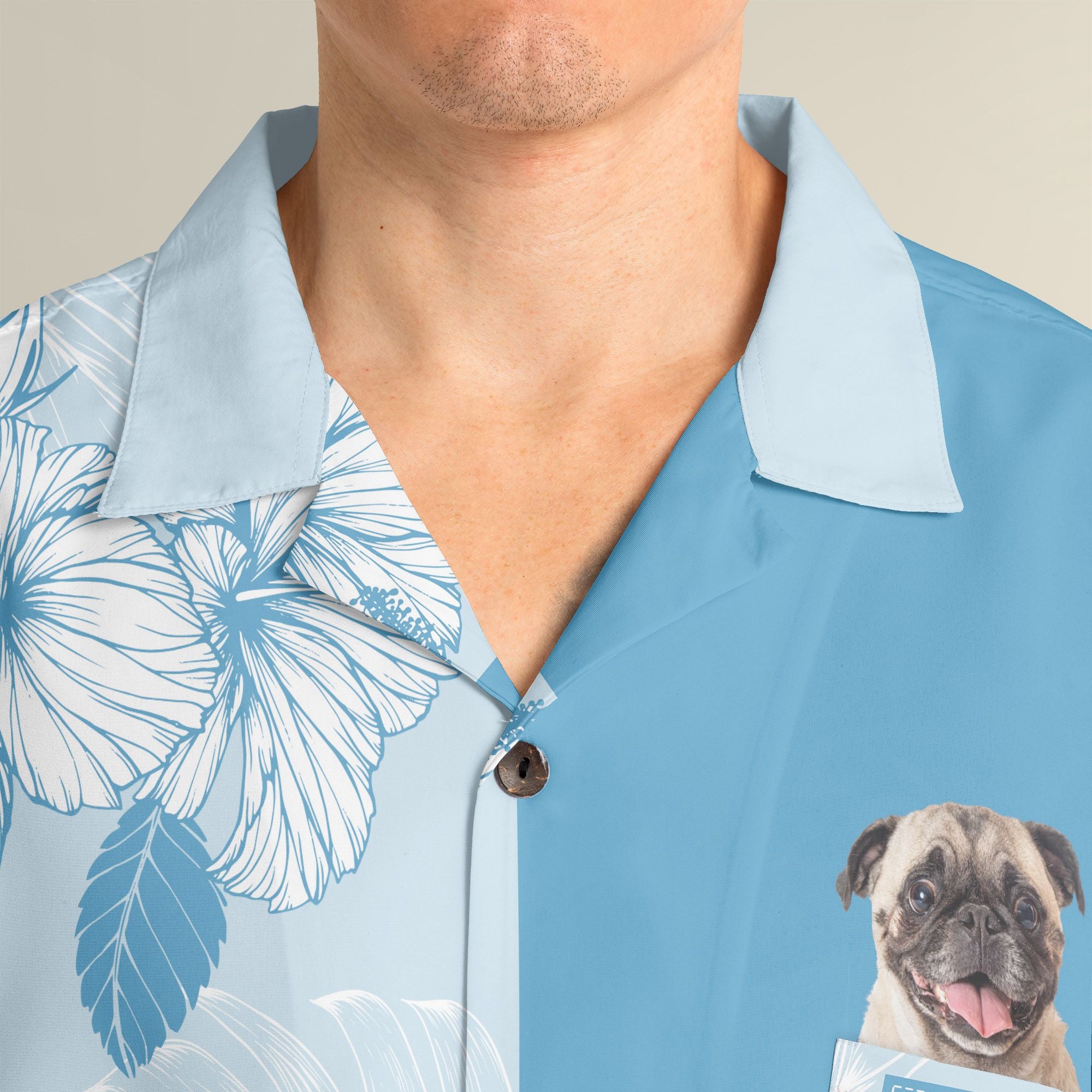 Joy Hibiscus Light Blue Custom Hawaiian Shirt, Personalized Floral Aloha Shirt, Unique Half  Half Design