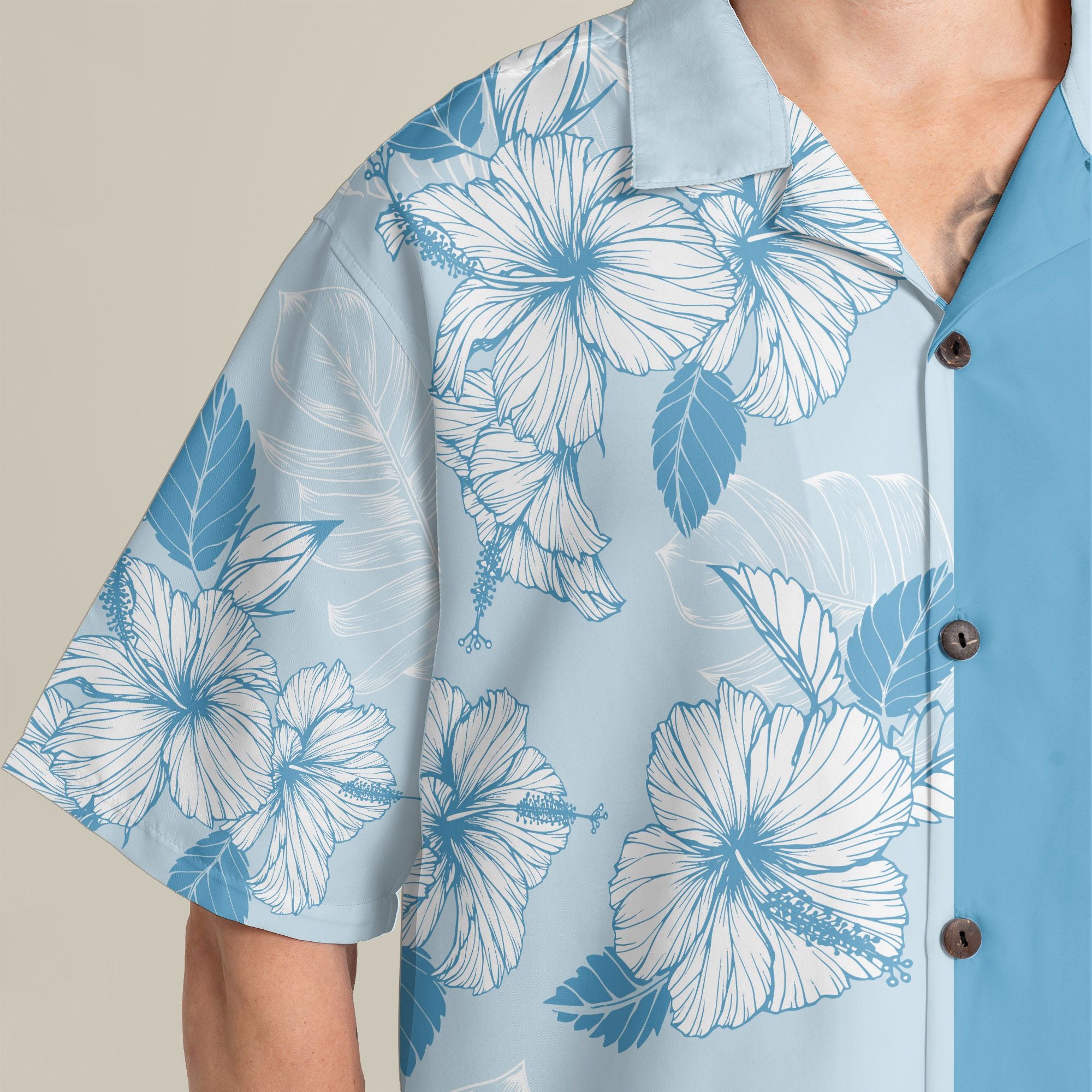 Joy Hibiscus Light Blue Custom Hawaiian Shirt, Personalized Floral Aloha Shirt, Unique Half  Half Design