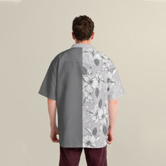 Joy Hibiscus Light Gray Custom Hawaiian Shirt, Personalized Floral Aloha Shirt, Unique Half Half Design