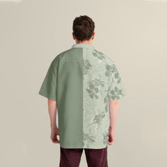 Tropical Harmony Light Green Custom Hawaiian Shirt, Personalized Botanical Aloha Shirt, Unique Half Half Design