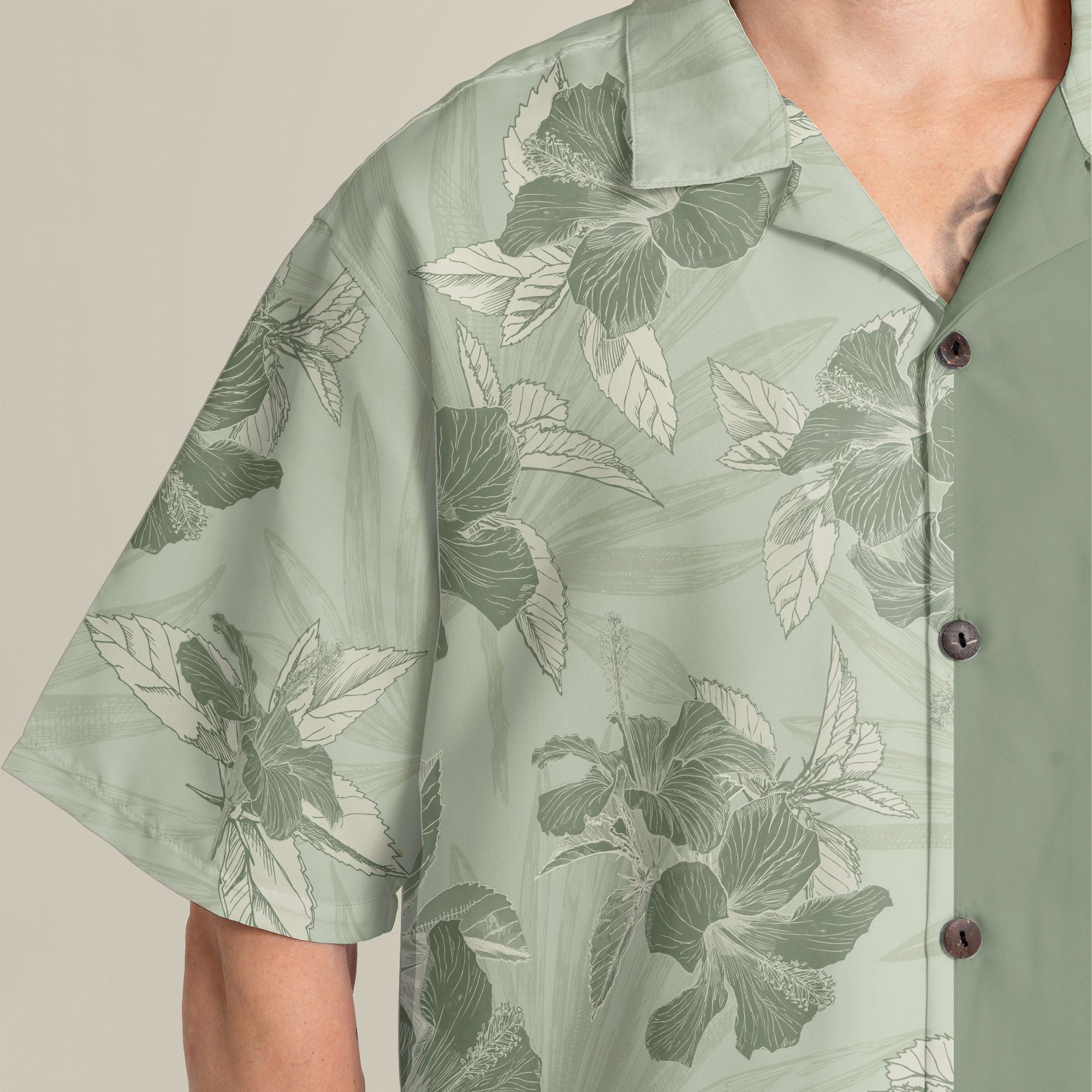 Tropical Harmony Light Green Custom Hawaiian Shirt, Personalized Botanical Aloha Shirt, Unique Half Half Design