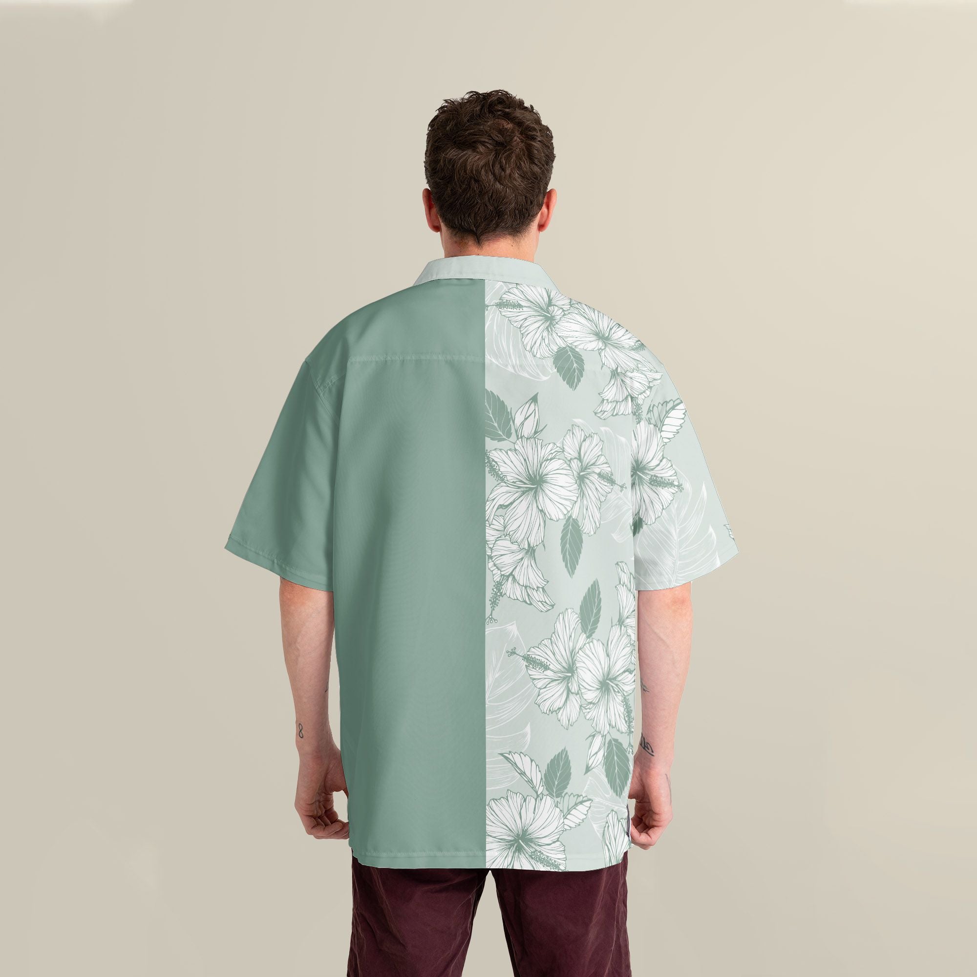 Joy Hibiscus Custom Hawaiian Shirt, Personalized Floral Aloha Shirt, Unique Tropical Half-and-Half Design