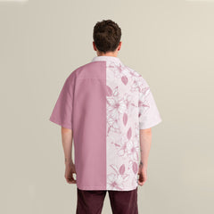 Joy Hibiscus Light Pink Custom Hawaiian Shirt, Personalized Floral Aloha Shirt, Unique Half Half Design