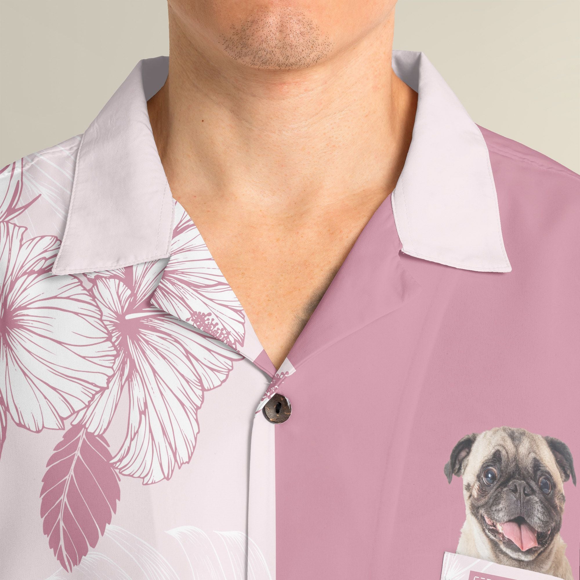 Joy Hibiscus Light Pink Custom Hawaiian Shirt, Personalized Floral Aloha Shirt, Unique Half Half Design