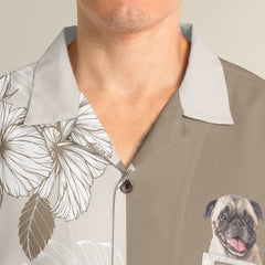 Joy Hibiscus Light Brown Custom Hawaiian Shirt, Personalized Floral Aloha Shirt, Unique Half Half Design