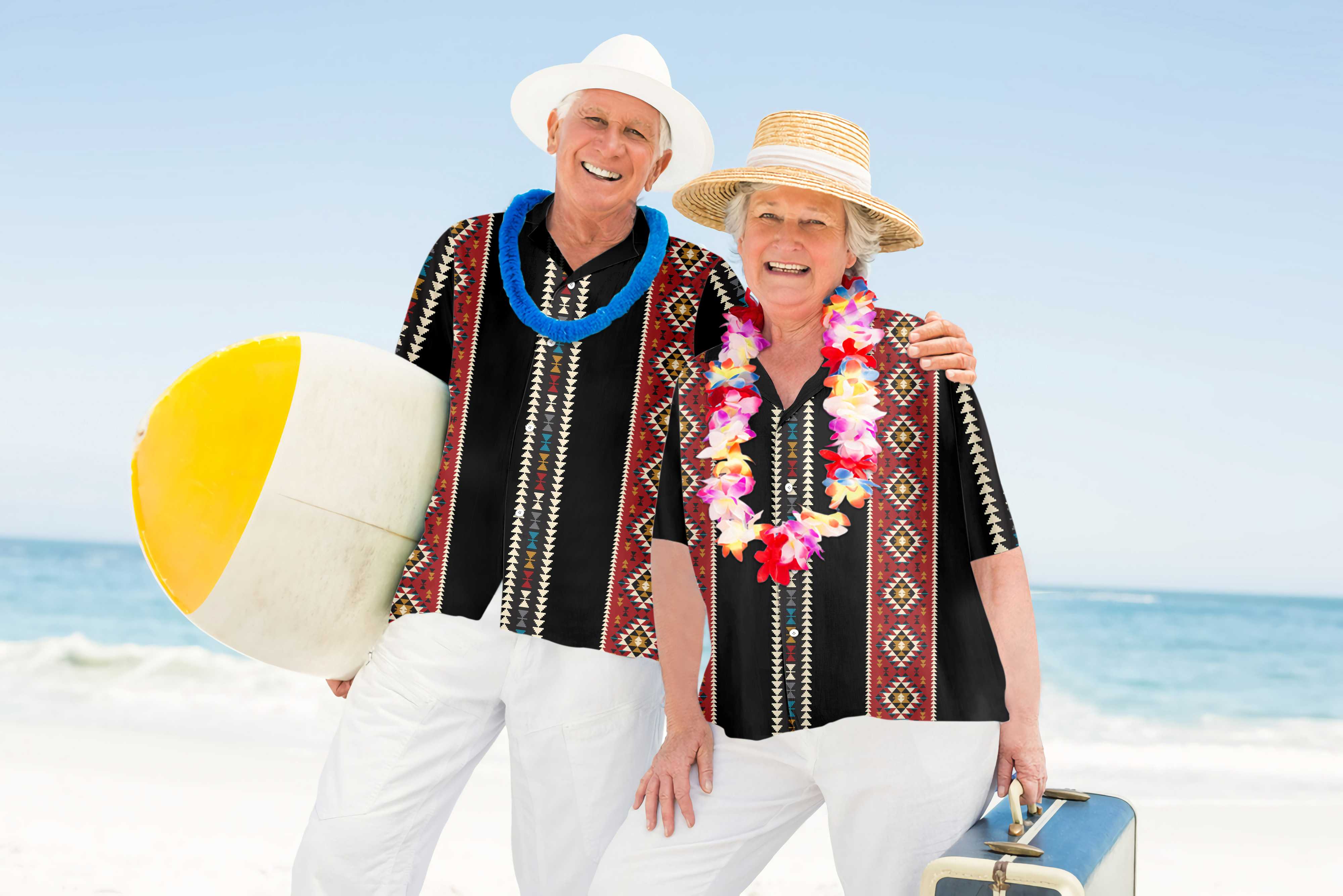 Traditional Tribal Pattern Hawaiian Shirt, Colorful Ethnic Geometric Pattern Native American Shirt