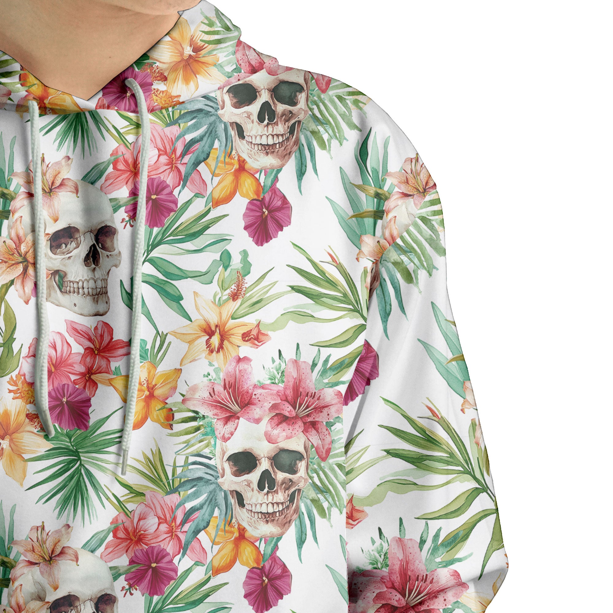 Tropical Flower Skull Pattern For Men, For Woman Hoodie - HYPERFAVOR