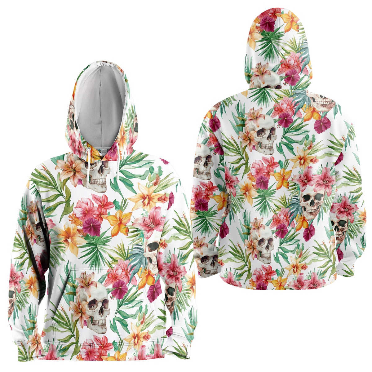 Tropical Flower Skull Pattern For Men, For Woman Hoodie - HYPERFAVOR