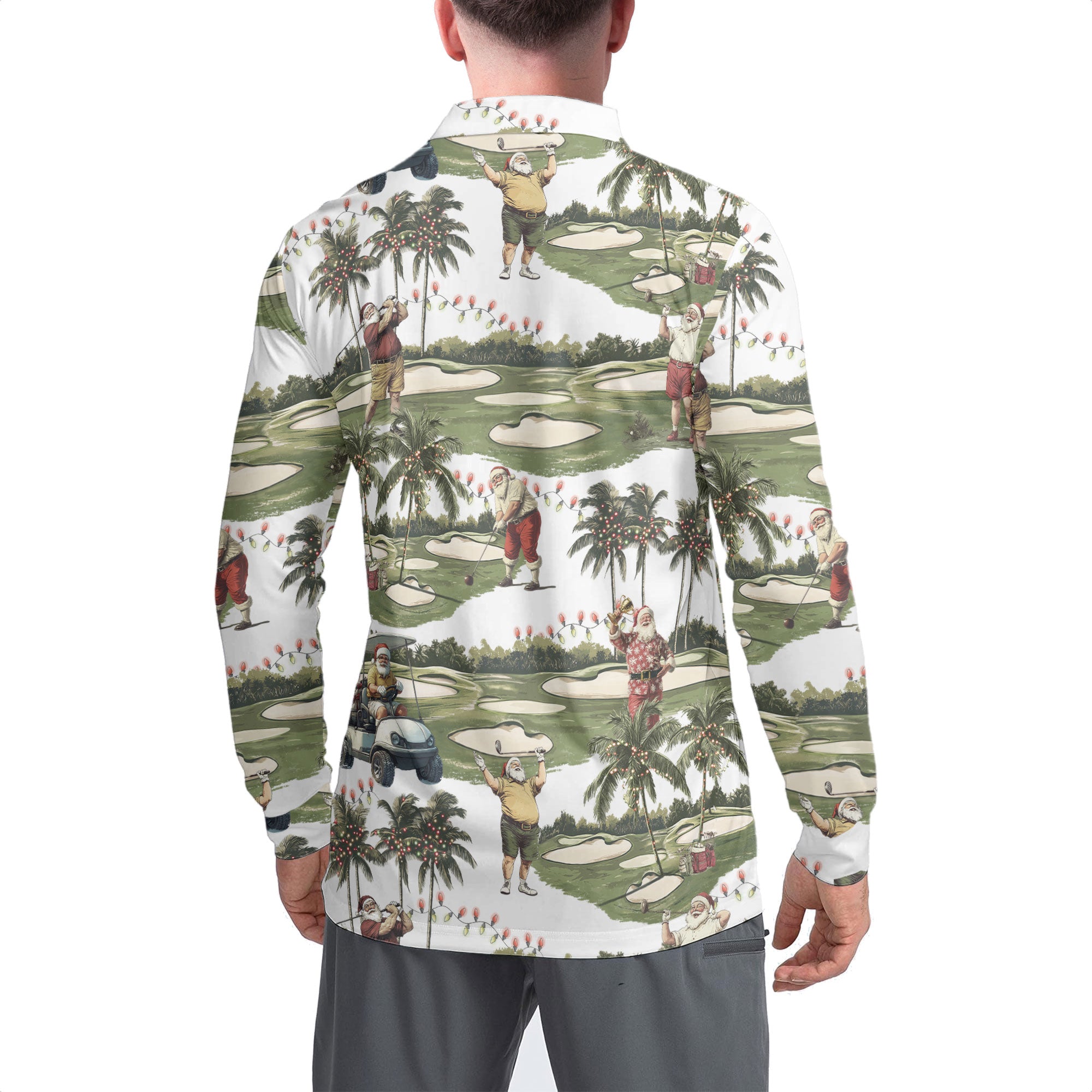 Tropical Santa Golfing Long Sleeve Polo