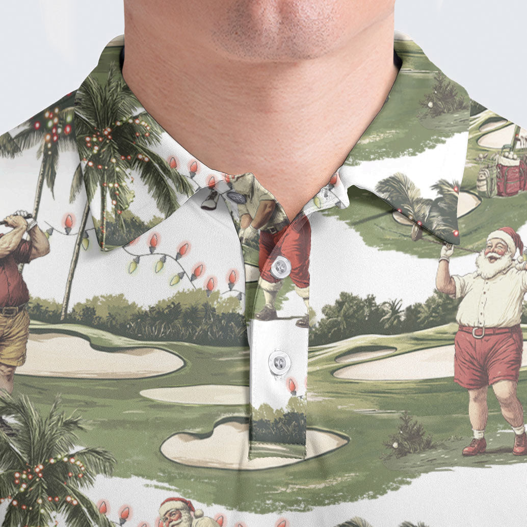 Tropical Santa Golfing Long Sleeve Polo