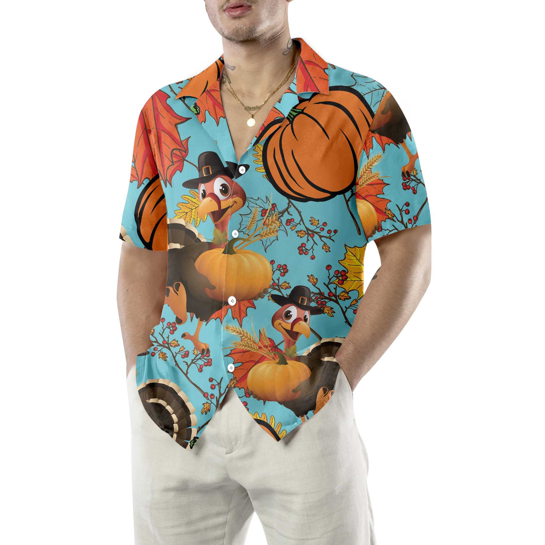 Turkey Thanksgiving Hawaiian Shirt, Funny Pumpkin Turkey Shirt, Unique Thanksgiving Gift