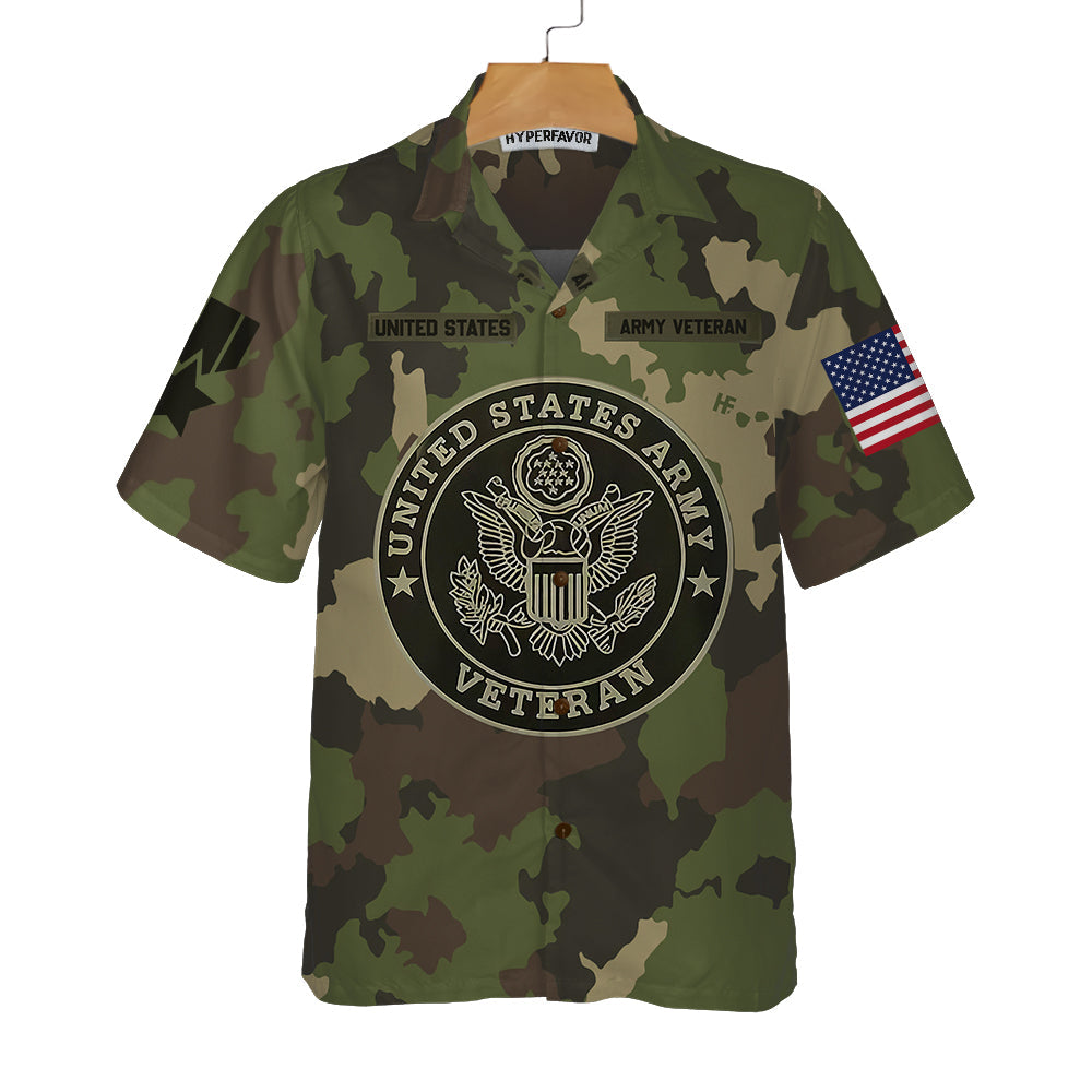 US Army Veteran Hawaiian Shirt, Green Camouflage Army Veteran Shirt