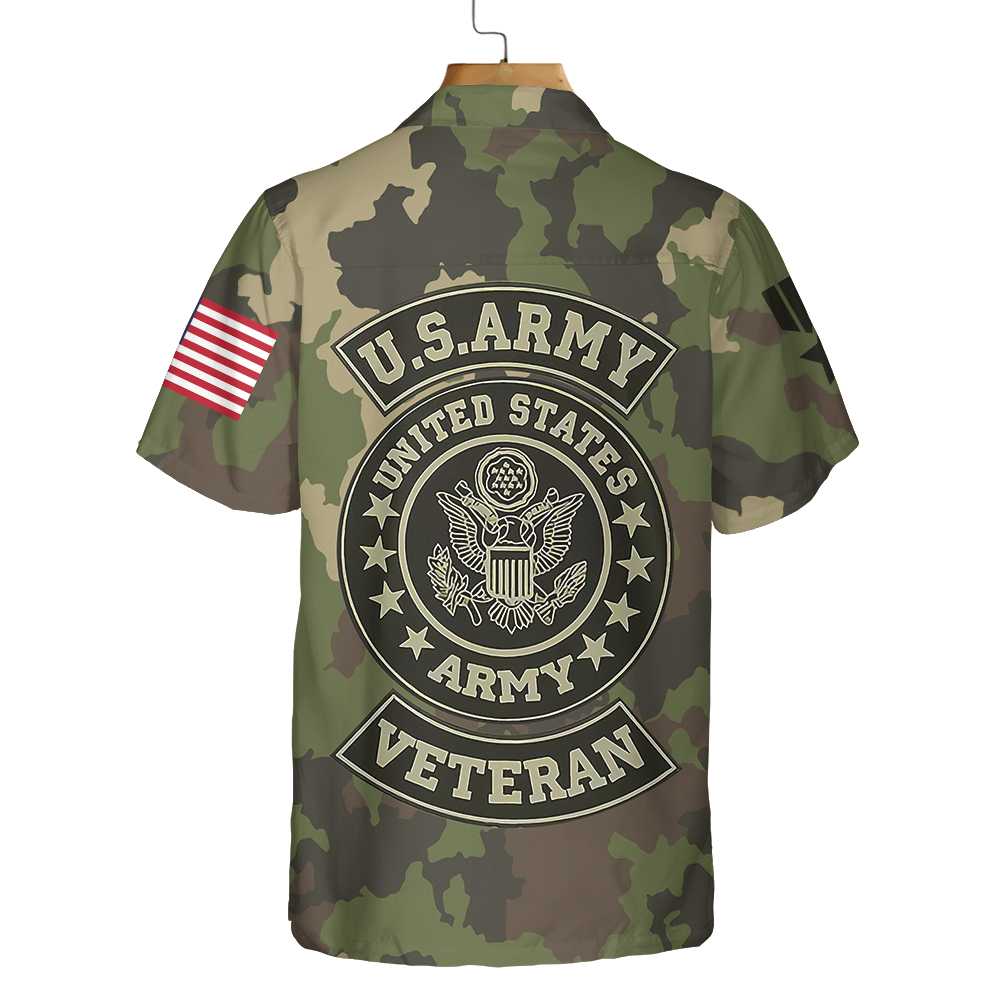 US Army Veteran Hawaiian Shirt, Green Camouflage Army Veteran Shirt