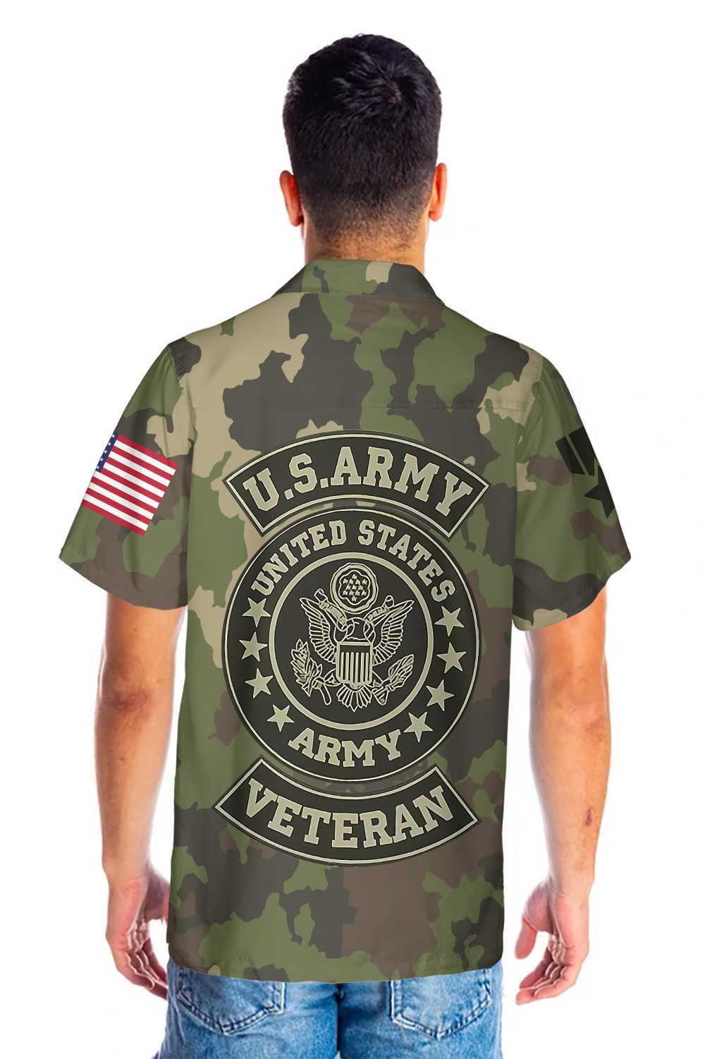 US Army Veteran Hawaiian Shirt, Green Camouflage Army Veteran Shirt