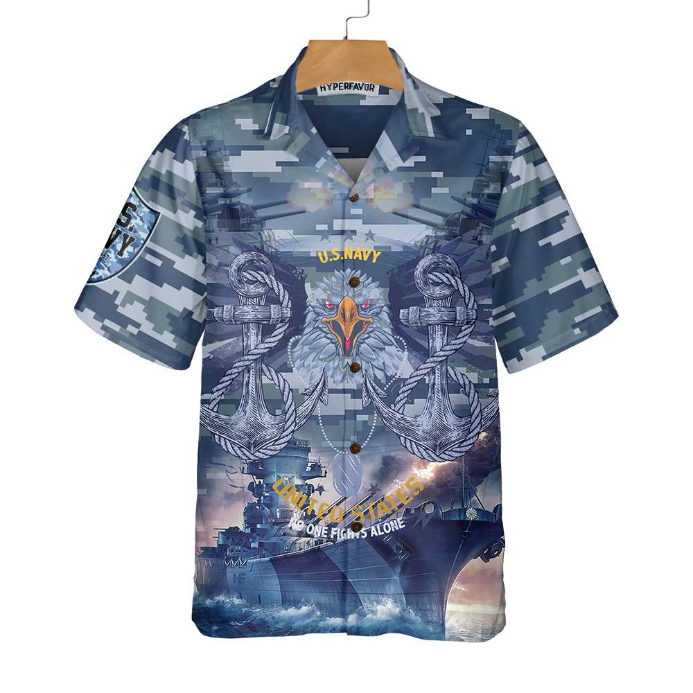 US Navy Veteran No One Fights Alone Veteran Hawaiian Shirt, Proud Veteran Shirt, Best Gift For Navy Veteran
