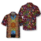 Vibrant Color Hippie Hawaiian Shirt, Hippie Peace Sign Pattern Shirt, Unique Hippie Gift