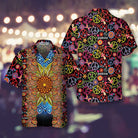 Vibrant Color Hippie Hawaiian Shirt, Hippie Peace Sign Pattern Shirt, Unique Hippie Gift