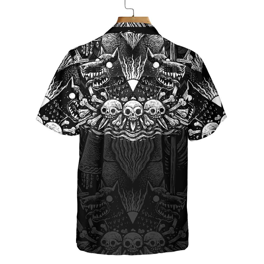 Viking God Odin Hawaiian Shirt, Black And White Viking Odin Norse Mythology Shirt