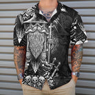 Viking God Odin Hawaiian Shirt, Black And White Viking Odin Norse Mythology Shirt