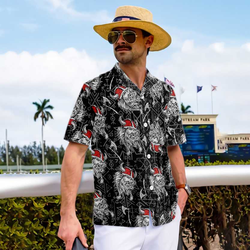 Viking Head Hawaiian Shirt, Seamless Pattern God Odin Viking Shirt