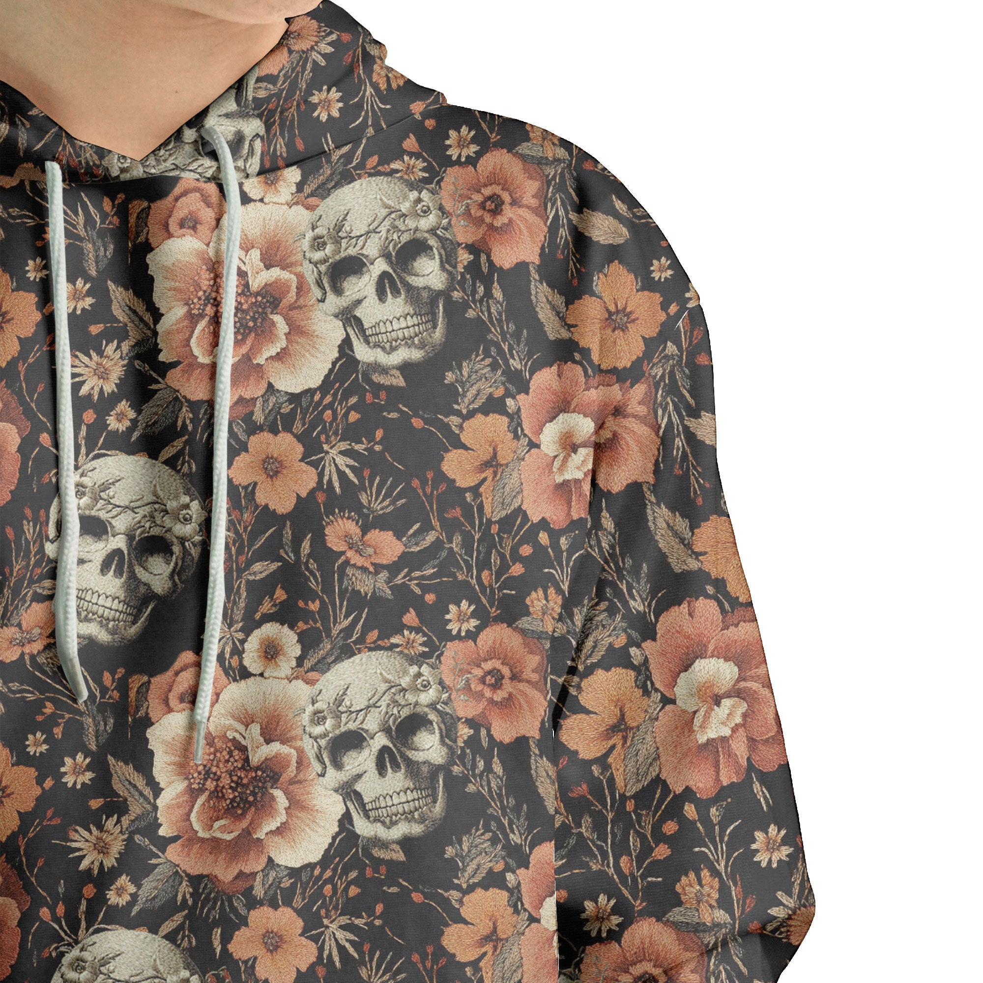 Vintage Flower Skull Pattern For Men, For Woman Hoodie - HYPERFAVOR