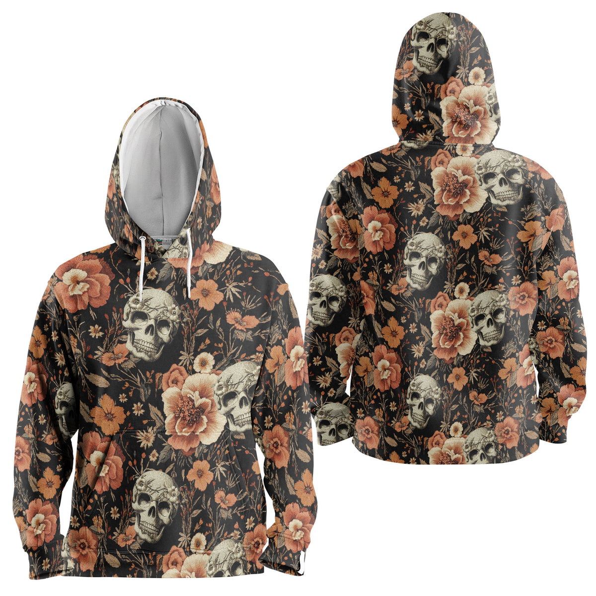 Vintage Flower Skull Pattern For Men, For Woman Hoodie - HYPERFAVOR