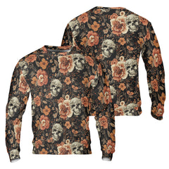 Vintage Flower Skull Pattern For Men, For Woman Sweatshirt