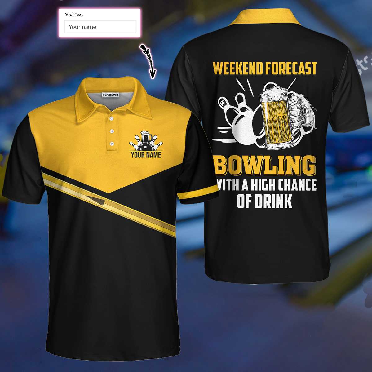 Weekend Forecast Bowling With A High Chance Of Drink Custom Polo Shirt, Personalized Bowling Shirt For Beer Lovers