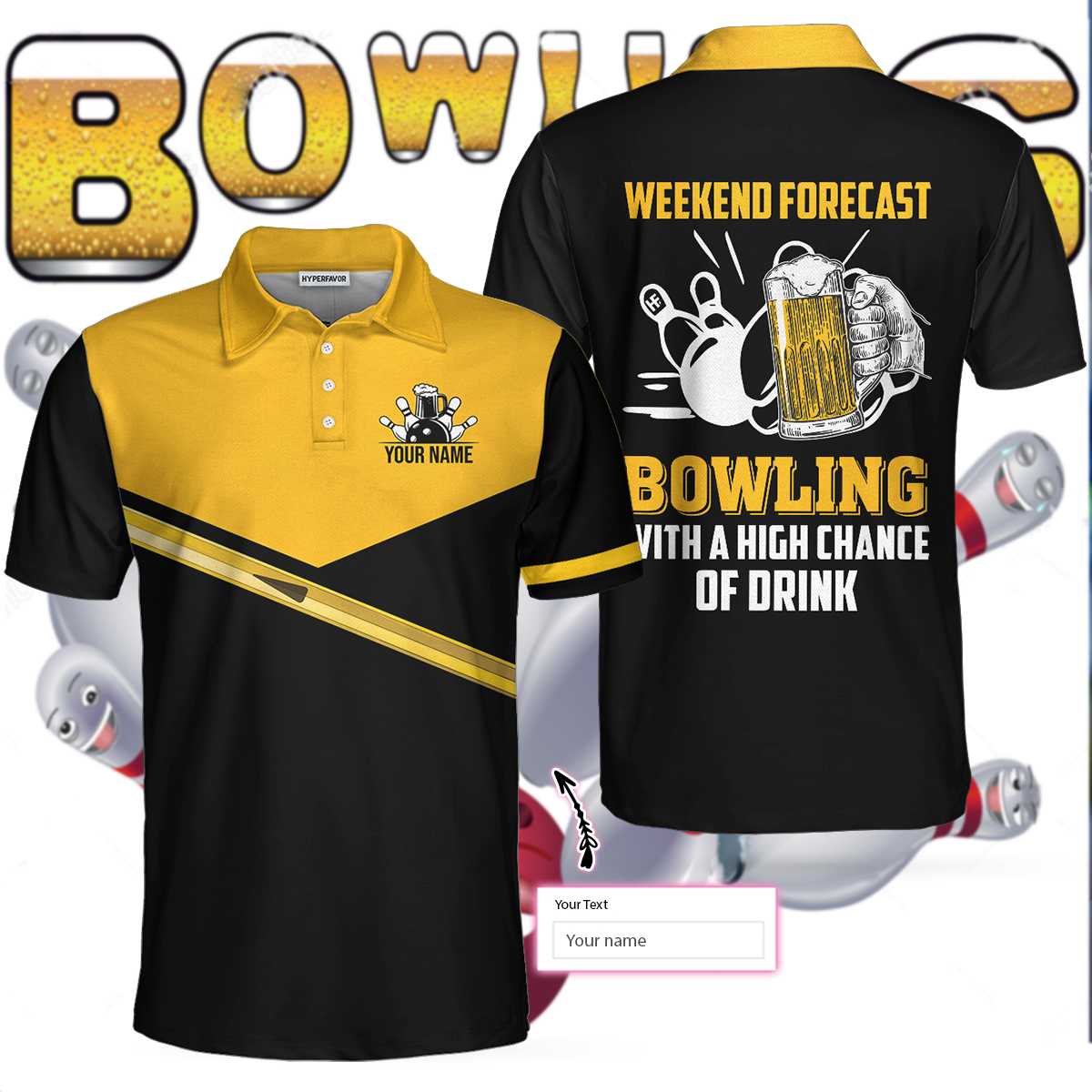Weekend Forecast Bowling With A High Chance Of Drink Custom Polo Shirt, Personalized Bowling Shirt For Beer Lovers