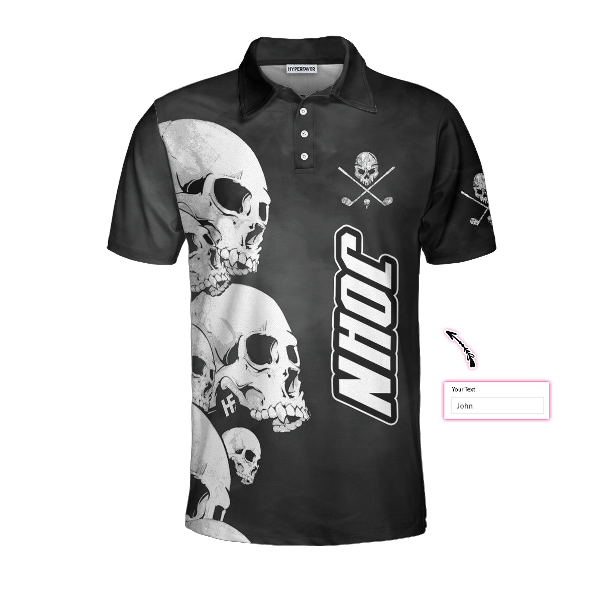White Skull Heads And Golf Custom Polo Shirt, Personalized Halloween Gift For Golfers, Scary Golf Shirt