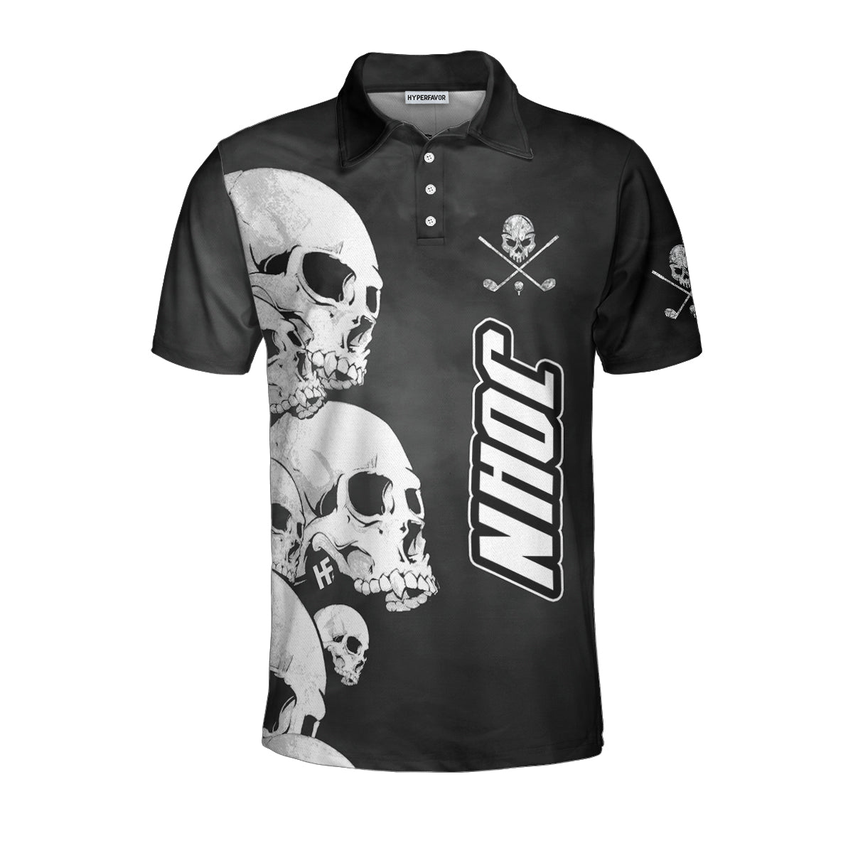 White Skull Heads And Golf Custom Polo Shirt, Personalized Halloween Gift For Golfers, Scary Golf Shirt