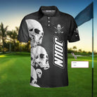 White Skull Heads And Golf Custom Polo Shirt, Personalized Halloween Gift For Golfers, Scary Golf Shirt