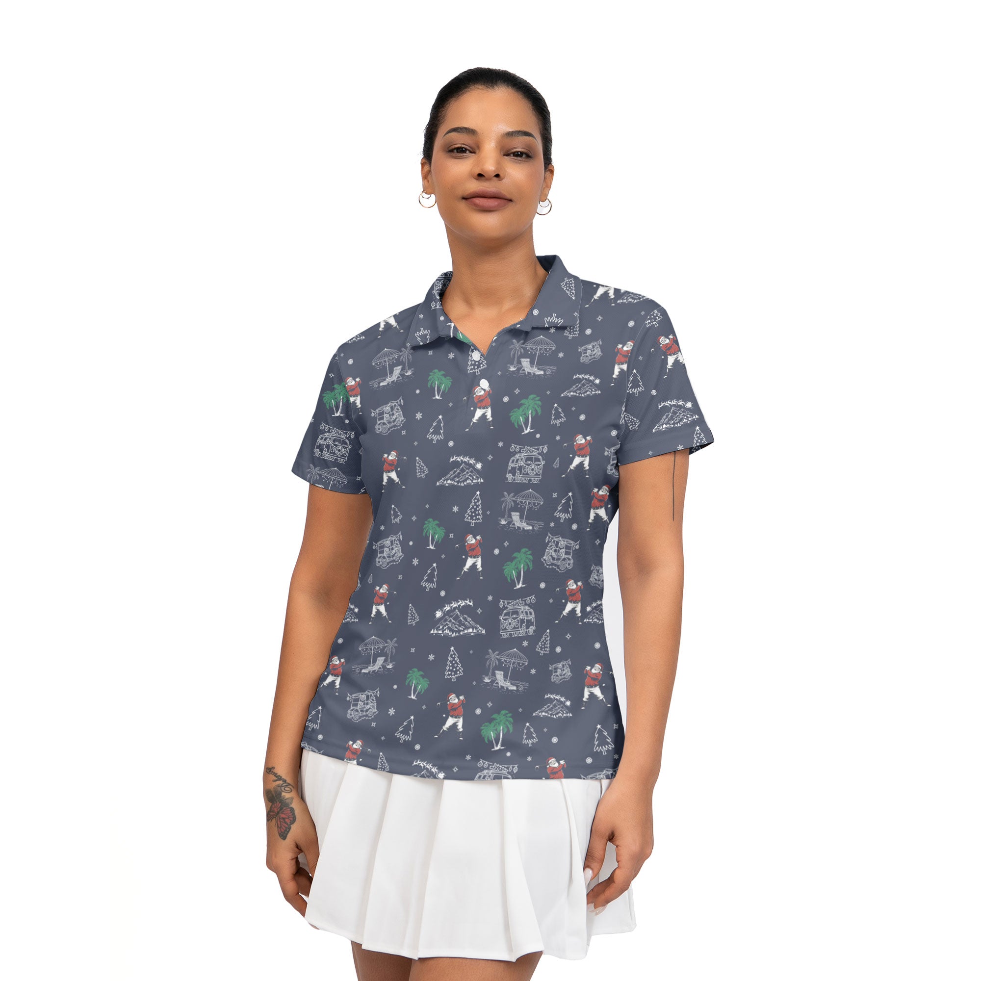 Women's Charcoal Seamless Santa Golfing Polo Shirts