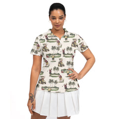 Women's Ivory Tropical Santa Golfing Polo Shirts