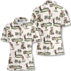 Women's Ivory Tropical Santa Golfing Polo Shirts