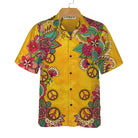 Yellow Hippie Peace Sign And Flowers Hawaiian Shirt, Foral Hippie Peace Sign Shirt, Best Hippie Gift