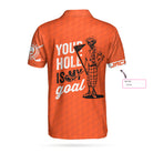 Your Hole Is My Goal Bones Men's Custom Polo Shirt, Personalized Orange American Flag Golf Shirt For Men