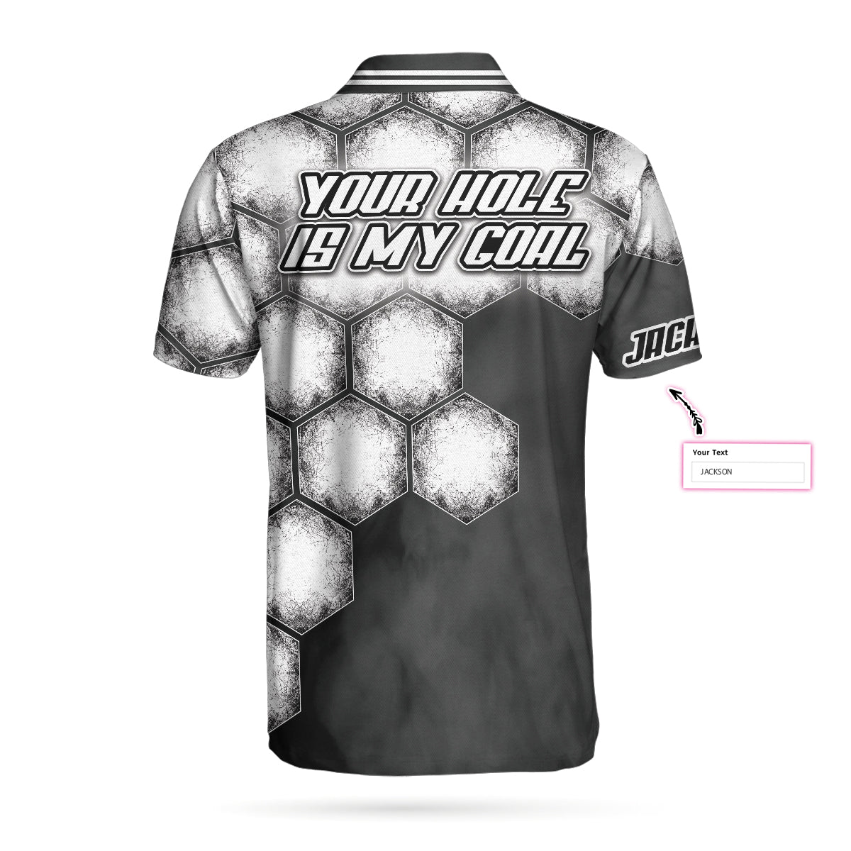 Your Hole Is My Goal Golf Ball Custom Polo Shirt, Personalized Golf Ball Shirt For Men, Black And White Golf Shirt