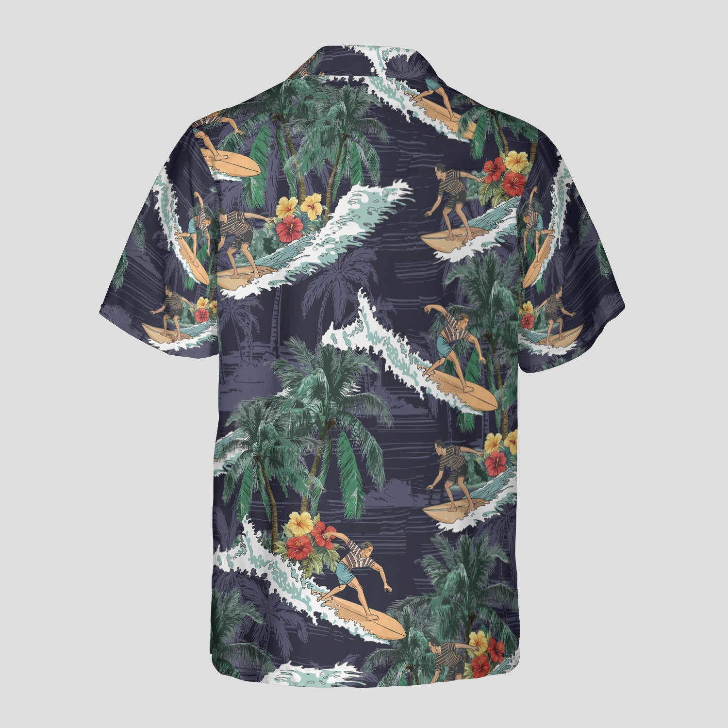 Aloha Surfing Hawaiian Shirt for Men, Vintage Surf Wave Shirt, Tropical Beach Vacation Shirt