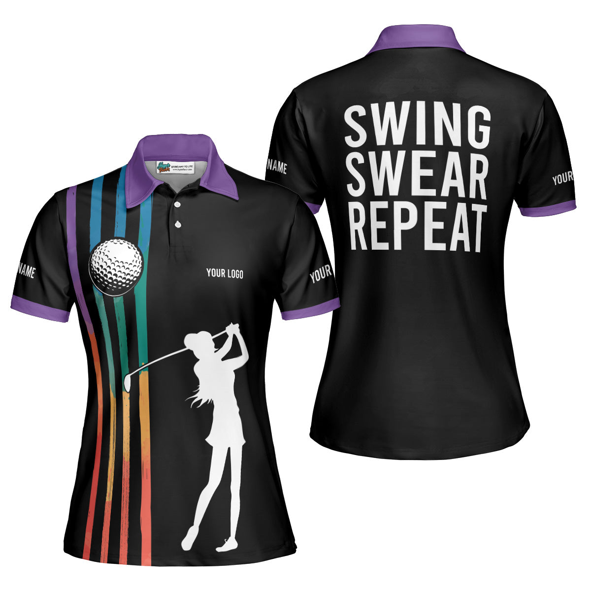 Custom Women's Golf Polo Shirt Swing Swear Repeat Funny Golf Shirt