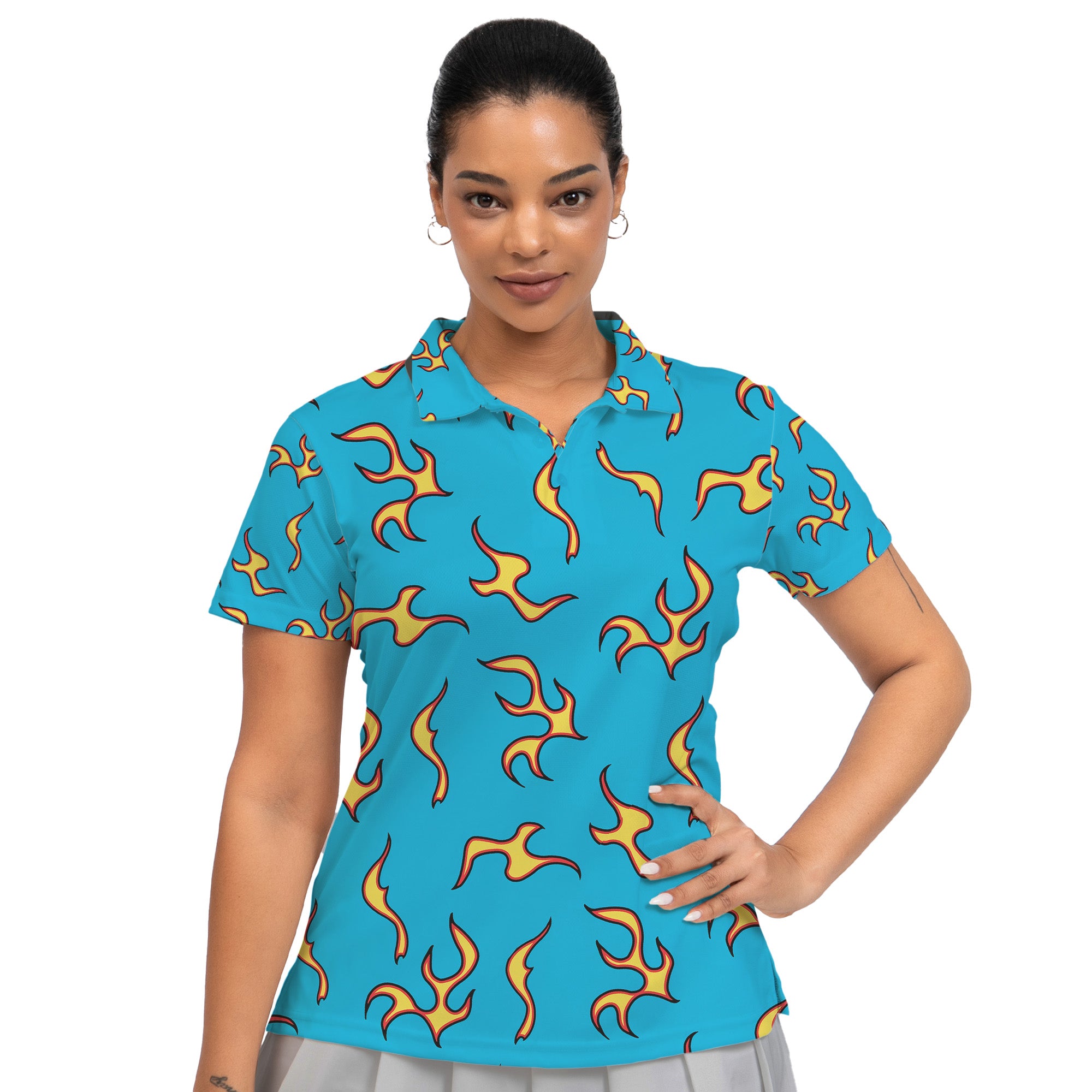 Golf Wang Inspired Flame Polo Shirt for Women, Stylish Streetwear Golf Polo - Hyperfavor