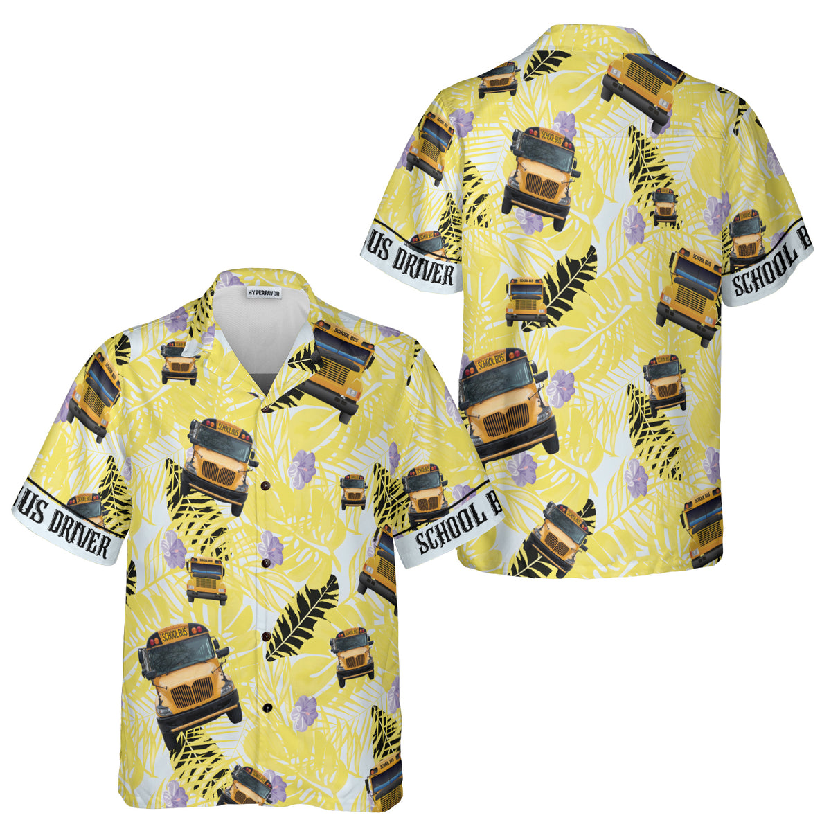 HYPERFAVOR Yellow Tropical School Bus Hawaiian Shirt