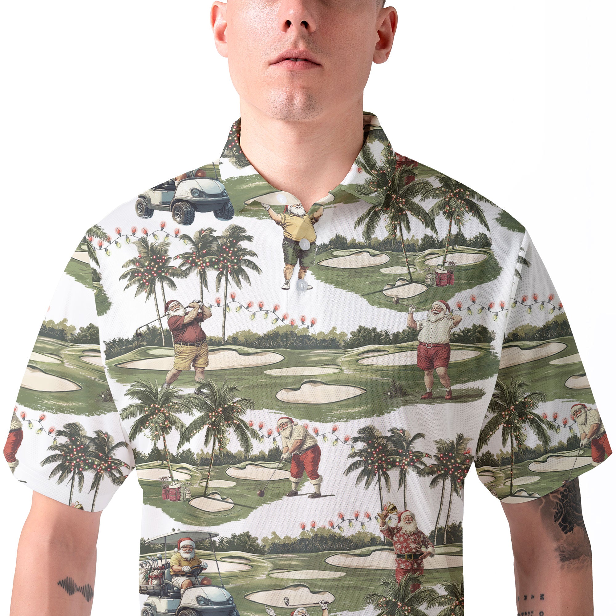 Men's Tropical Santa Golfing Polo Shirts