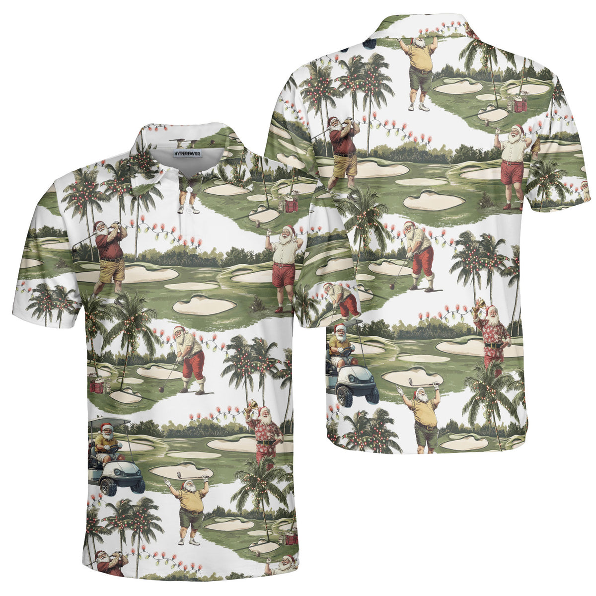 Men's Tropical Santa Golfing Polo Shirts