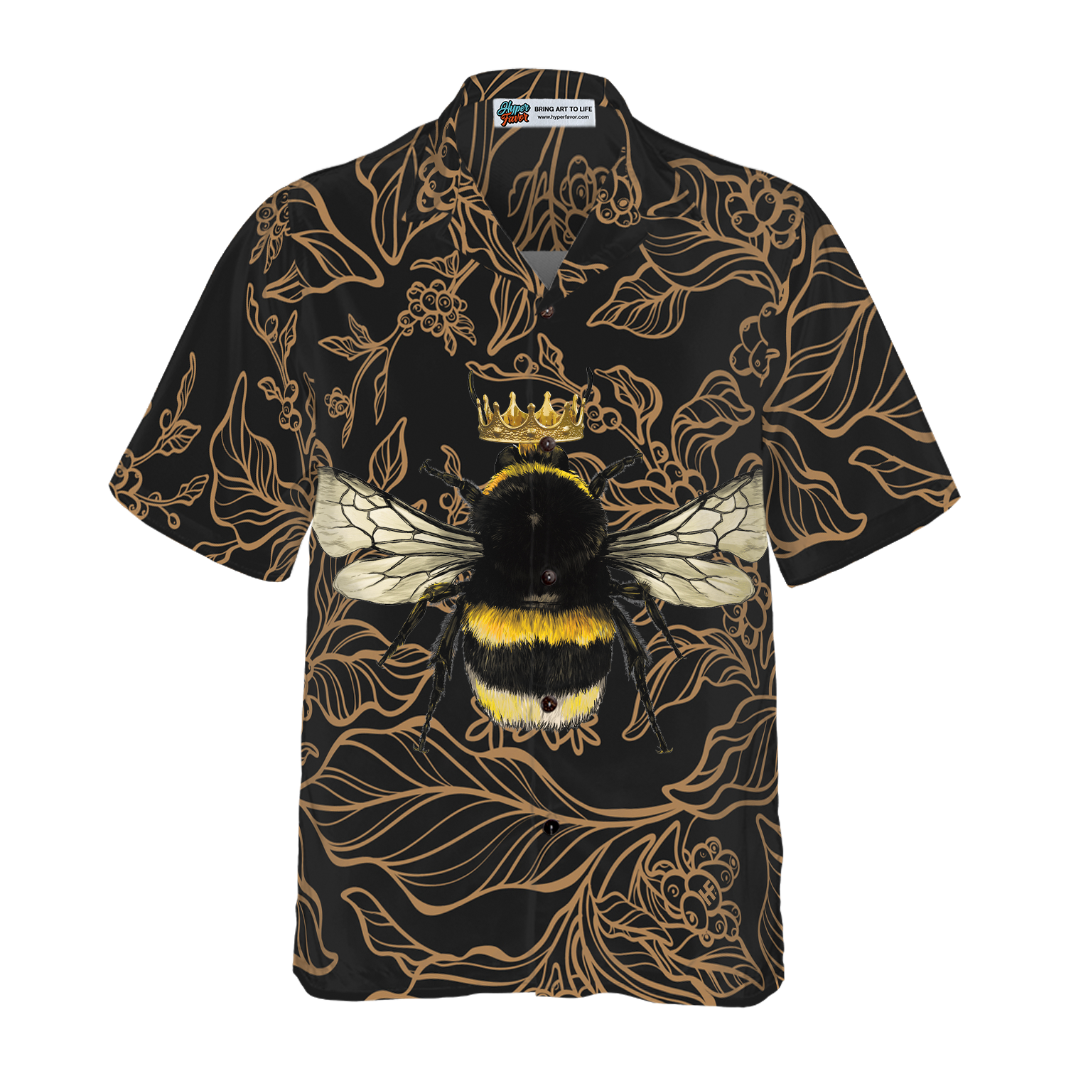 Golden Floral Bee Hawaiian Shirt