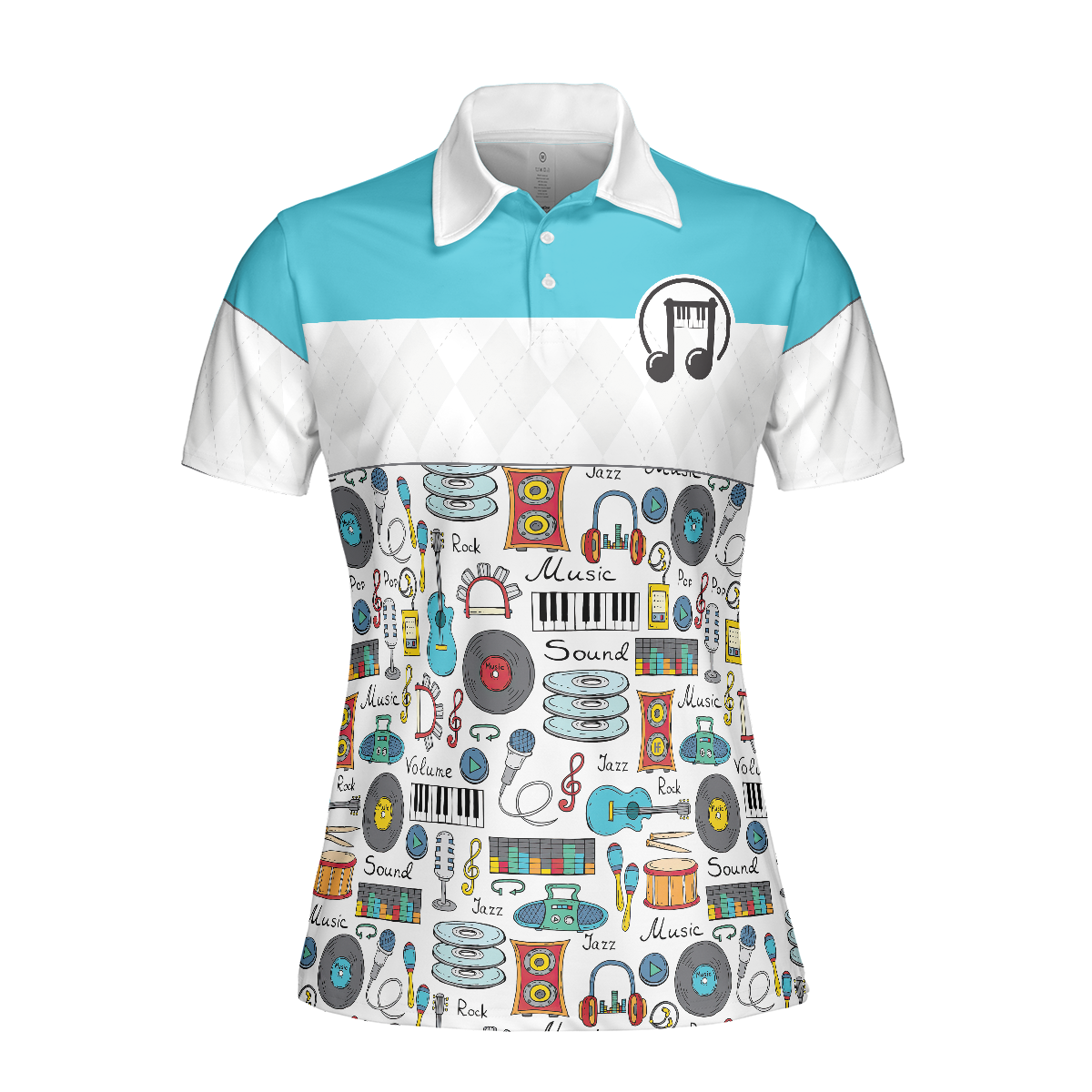 Music Teacher Short Sleeve Women Polo Shirt, White And Blue Music Pattern Shirt For Women, Gift For Music Teachers