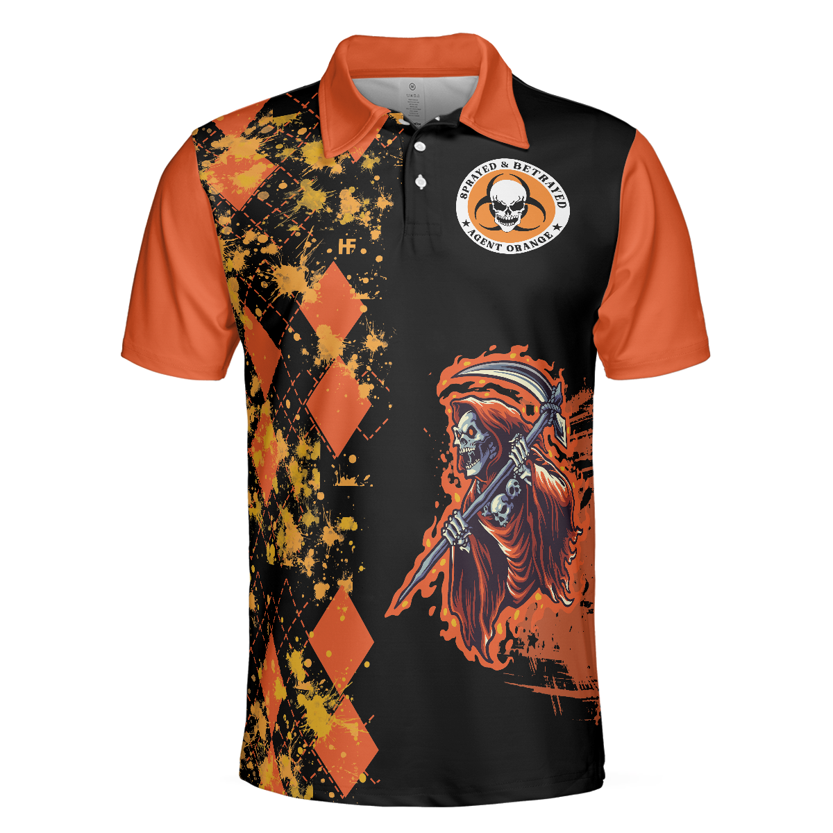 We Came Home And Death Came With Us Agent Orange Polo Shirt, Orange Argyle Pattern Shirt For Veterans