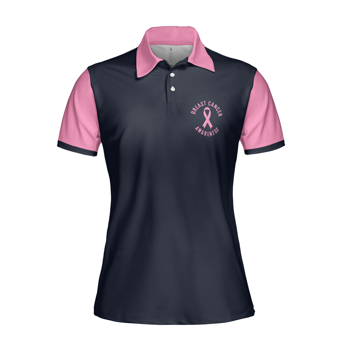 Wife Mom Fighter Short Sleeve Women Polo Shirt, Black And Pink Breast Cancer Ribbon Shirt For Mom