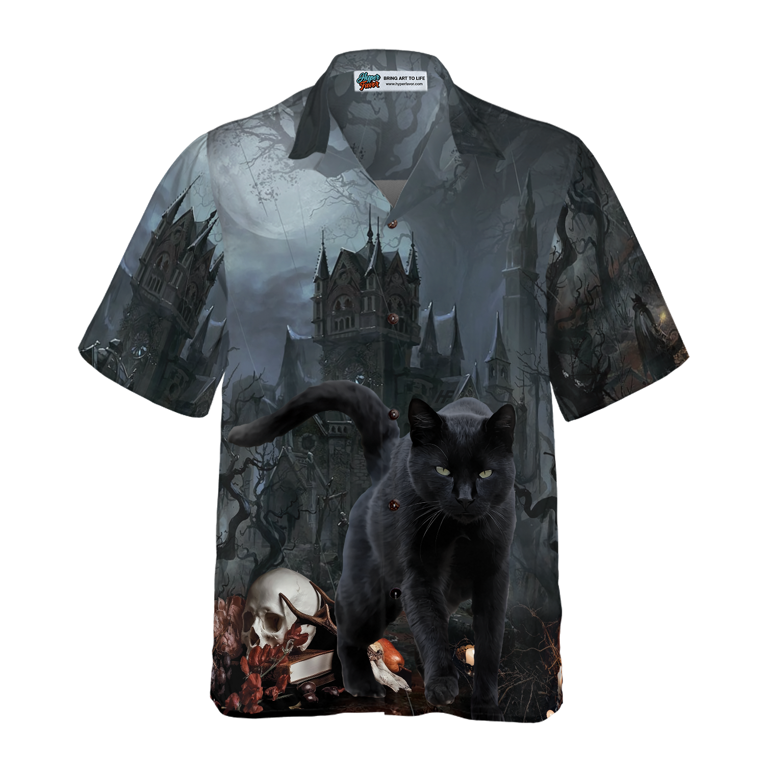 Black Cat In Spooky Halloween Hawaiian Shirt, Halloween Shirt For Men And Women